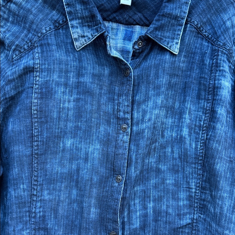 Ryan Michael Indigo Washed Cotton Flounce Sleeve Shirt w/ Buffalo Buttons XXL - Picture 6 of 14